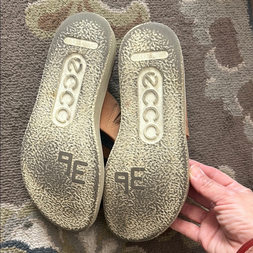 Ecco Light Brown Leather Slide Sandals View 2